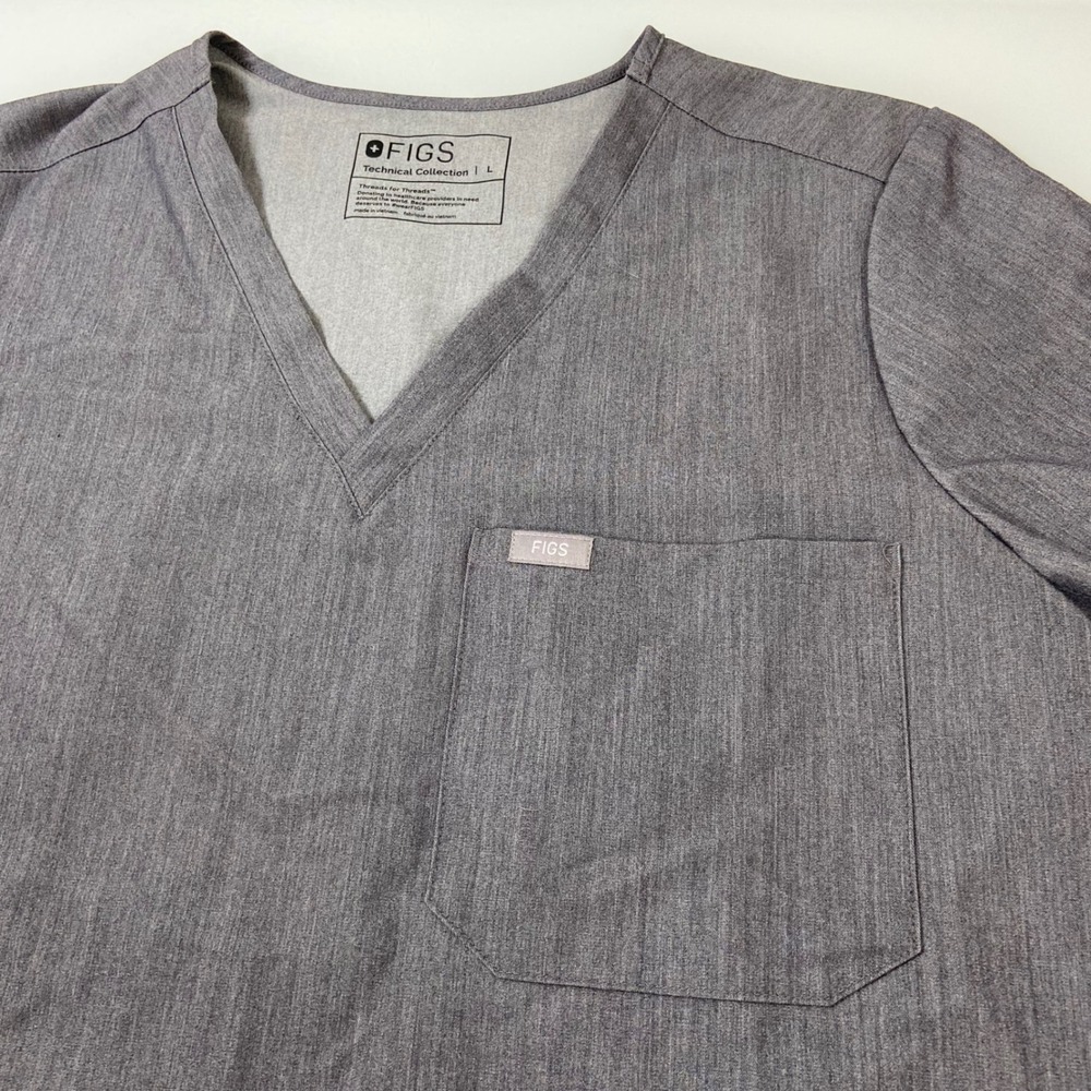 FIGS Women's‎ Size L Catarina Gray Graphite Scrub Top V Neck Short Sleeve